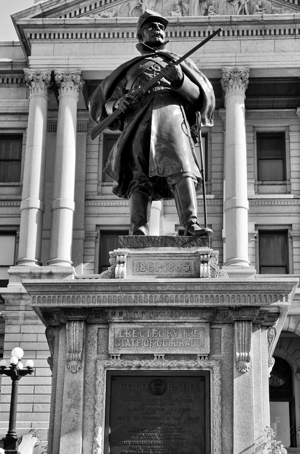  Union Solider At Denver State Capitol Building BW Mixed Media by Angelina Tamez