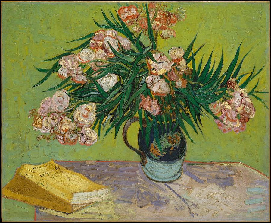   Vase with Oleanders and Books #3 Painting by Vincent van Gogh