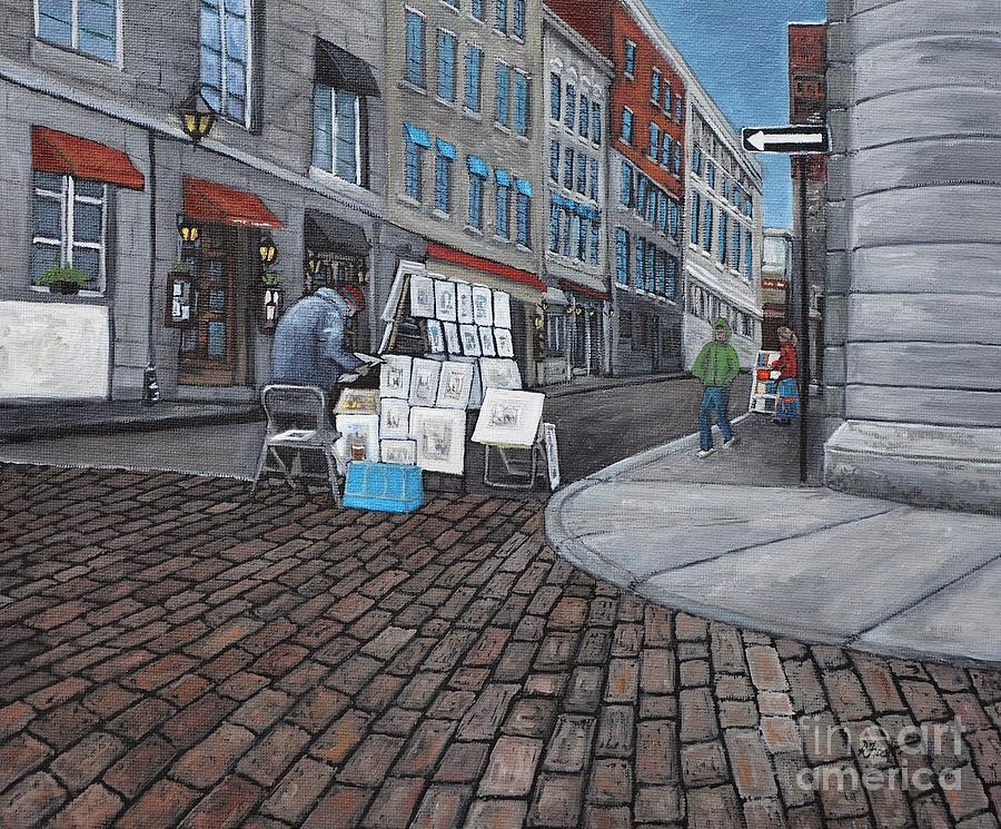 City Scene Painting -  Vendeur Sur La Rue Vieux Montreal by Reb Frost
