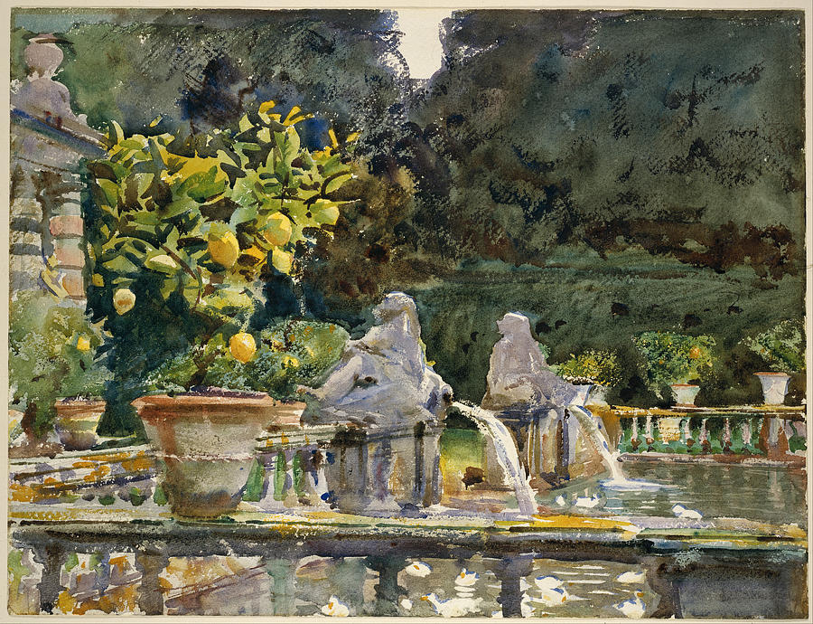 John Singer Sargent Painting -  Villa di Marlia Lucca - A Fountain by John Singer Sargent