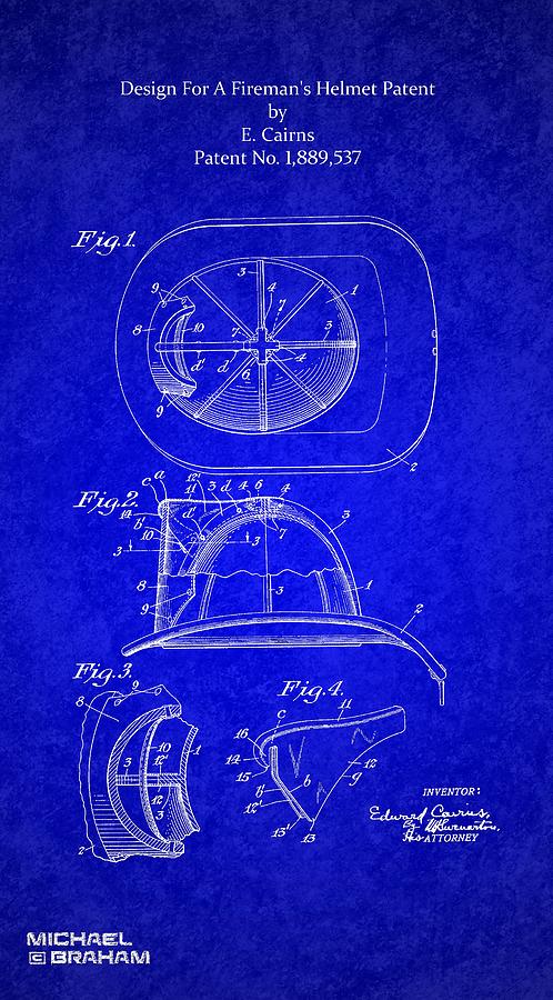 1932 Firemans Helmet Patent Photograph by Doc Braham