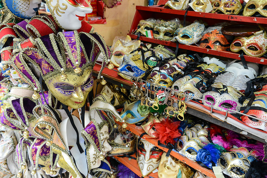  Vintage Venetian carnival masks for sale in Venice Italy Photograph by Brandon Bourdages
