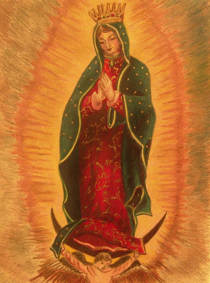 Madonna Drawing -  Virgen  De  Guadalupe by Beth Arroyo