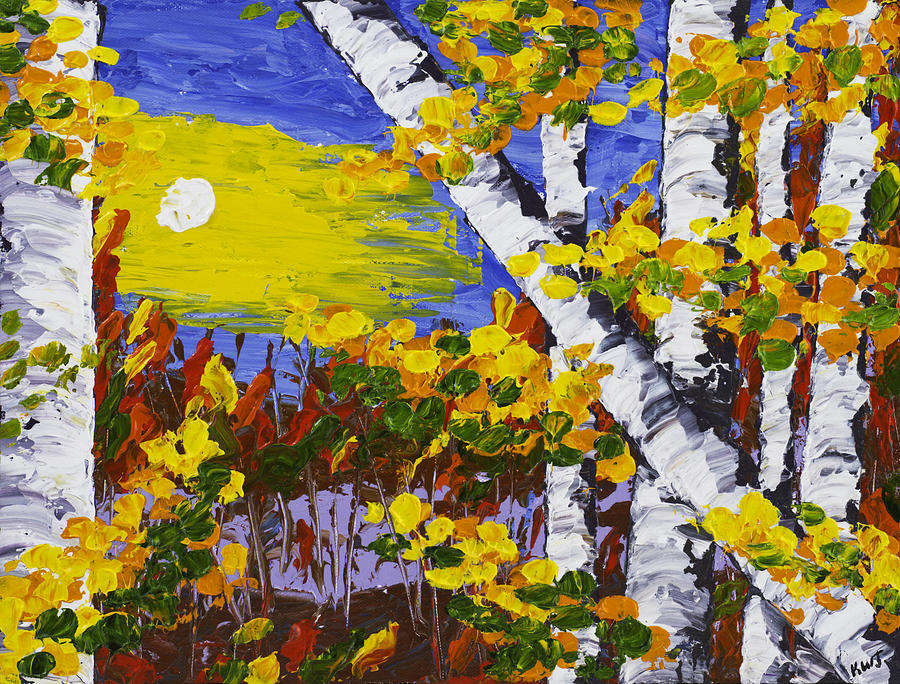 White Birch Trees In Fall Abstract Painting Painting by Keith Webber Jr