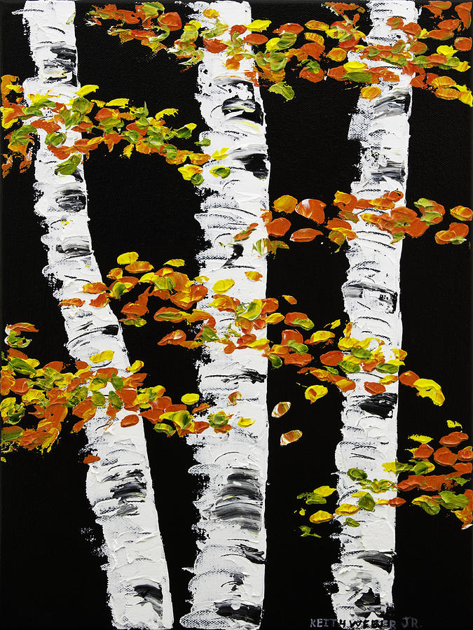  White Birch Trees In Fall on Black Background Painting Painting by Keith Webber Jr