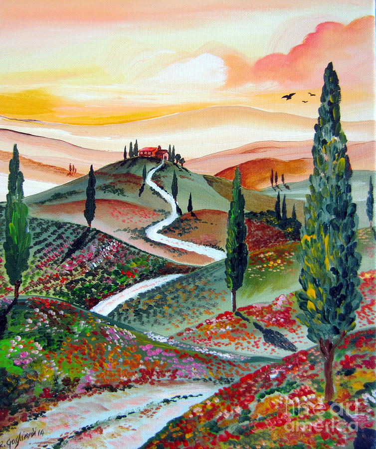  winding country road among the hills of Tuscany Painting by Roberto Gagliardi