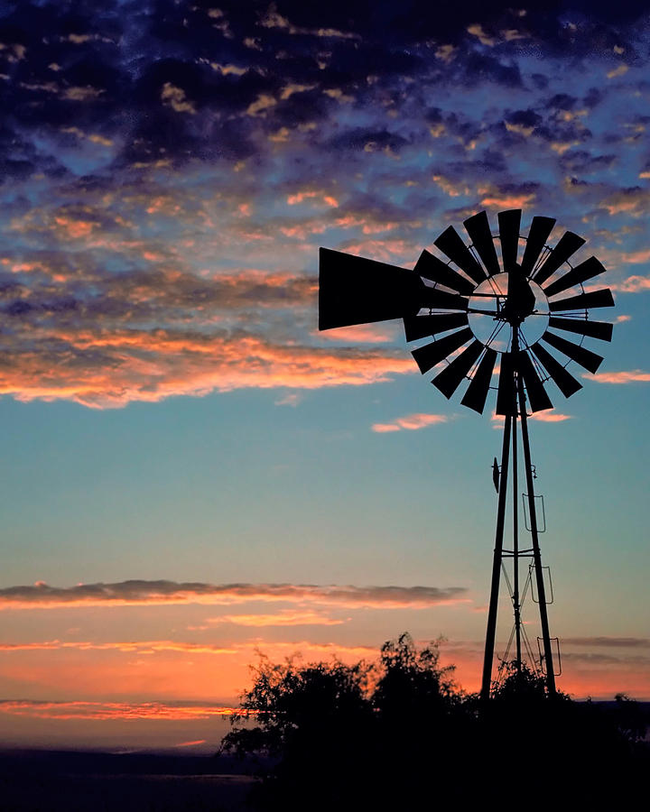 Sunset Photograph -  Windmill at Dawn by David and Carol Kelly