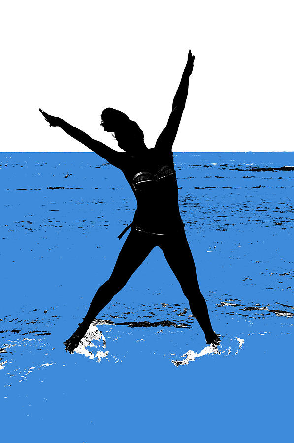 Summer Digital Art -  Woman jumping in the water by Elemer Sagi