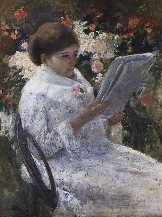  Woman Reading In A Garden Painting by Celestial Images