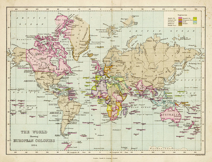 World Map Showing The European Drawing by Mary Evans Picture Library