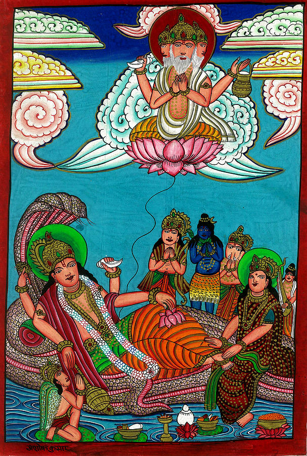 Vishnu Painting -  Worship of Supreme Deity Vishnu by Ashok Kumar