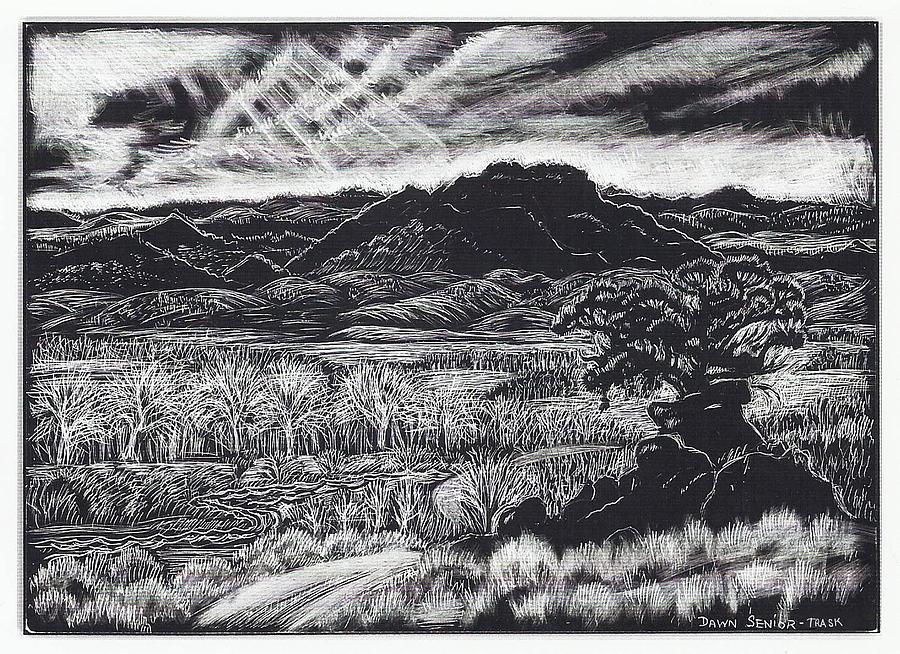 Wyoming Mountain Valley View Drawing by Dawn SeniorTrask