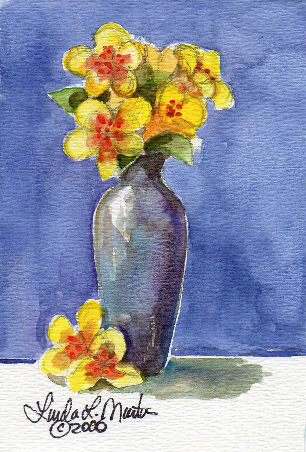  Yellow Flowers in Violet Vase Painting by Linda L Martin