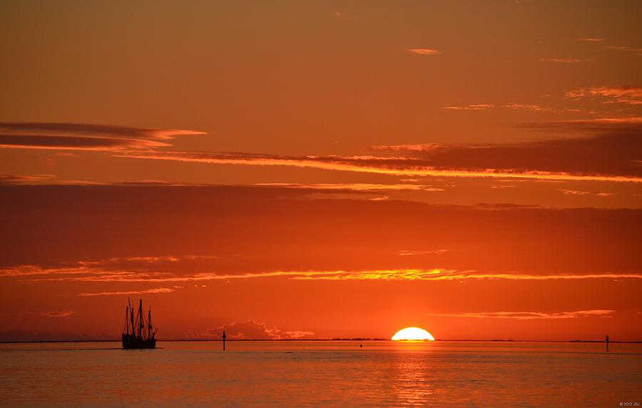 0107 Christopher Columbus Sailing Ship Nina Sails Off Into The Sunset Photograph by Jeff at JSJ Photography