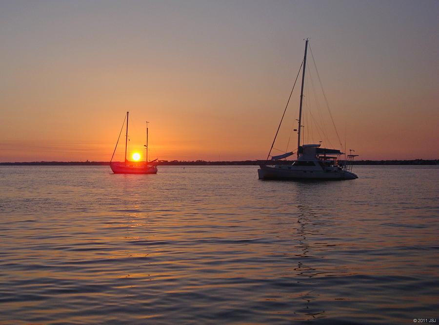 0529 Sunset with Two Sailboats Photograph by Jeff at JSJ Photography
