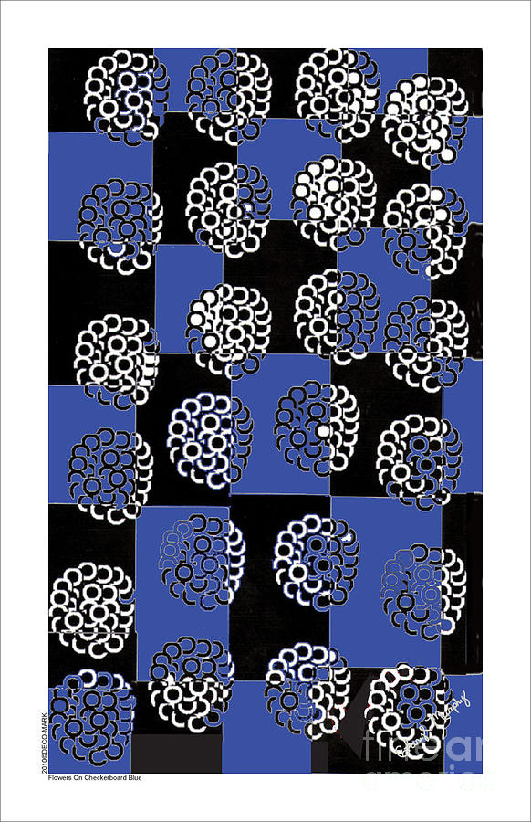 063 Flowers On Checkerboard Blue Digital Art by Cheryl Turner