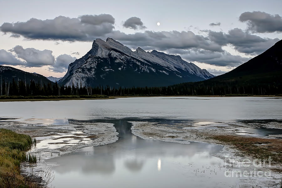 0905 Moon Over Rundle Mountain Photograph by Steve Sturgill