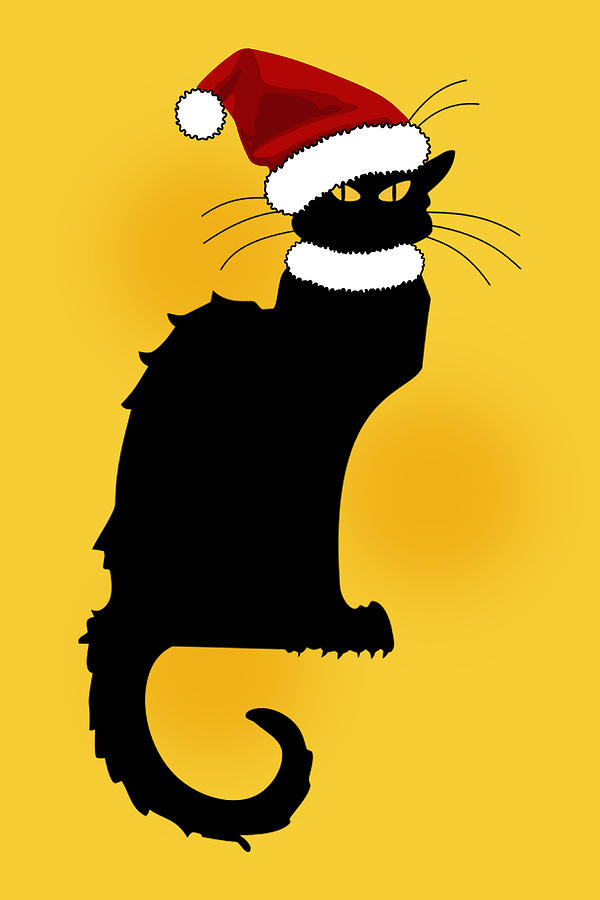 Christmas Digital Art -  Christmas Le Chat Noir With Santa Hat by Gravityx9   Designs