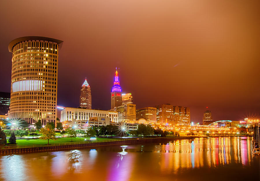  Cleveland downtown at night #1 Photograph by Alex Grichenko