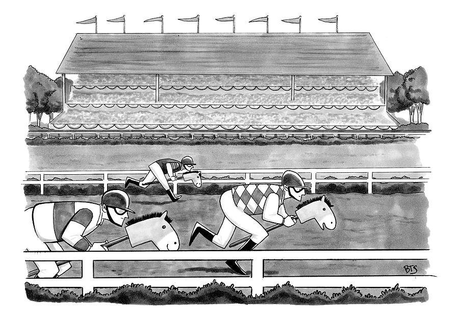  Men Race On Toy Horses Drawing by Benjamin Schwartz