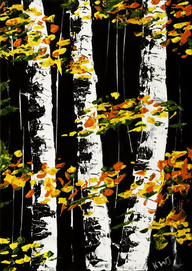 Abstract Painting -  White Birch Trees In Fall on Black Background Painting #2 by Keith Webber Jr