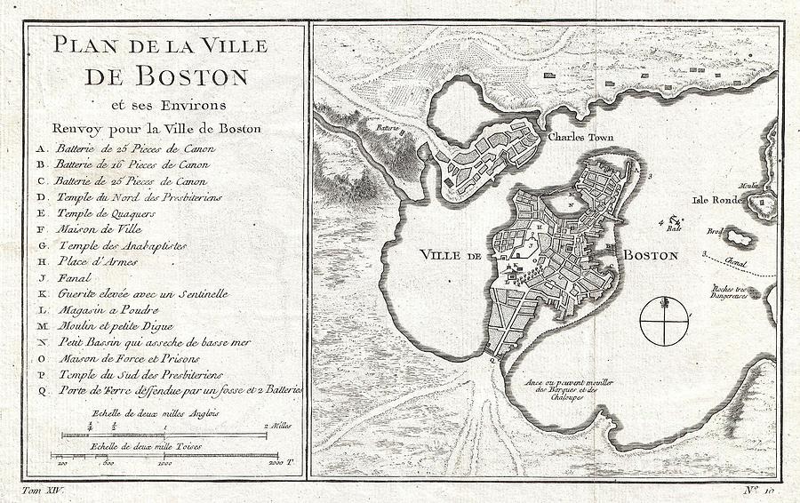 1756 Bellin Map of Boston Massachusetts Photograph by Paul Fearn