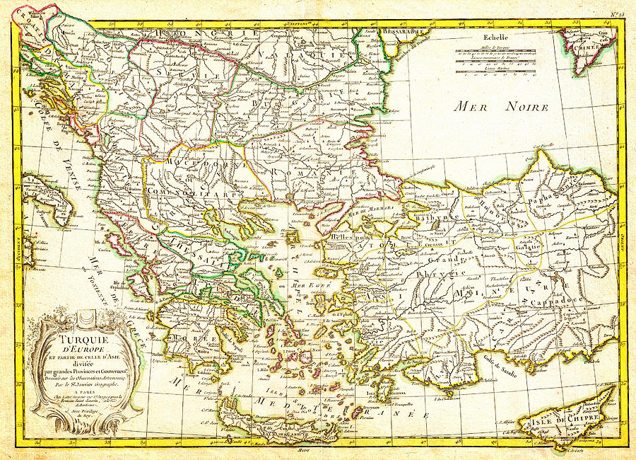 1771 Janvier Map of Greece Turkey Macedonia andamp the Balkans Geographicus TurqEurope janvier 1771 Painting by MotionAge Designs