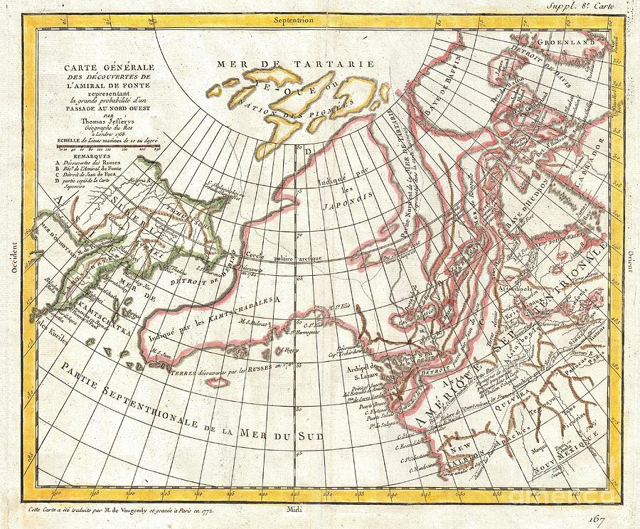 Abstract Photograph - 1772 Vaugondy  Diderot Map of Alaska the Pacific Northwest and the Northwest Passage by Paul Fearn