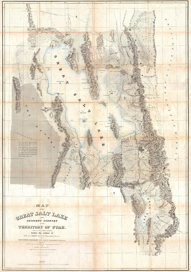 Abstract Photograph - 1852 Stansbury Map of Utah and the Great Salt Lake by Paul Fearn