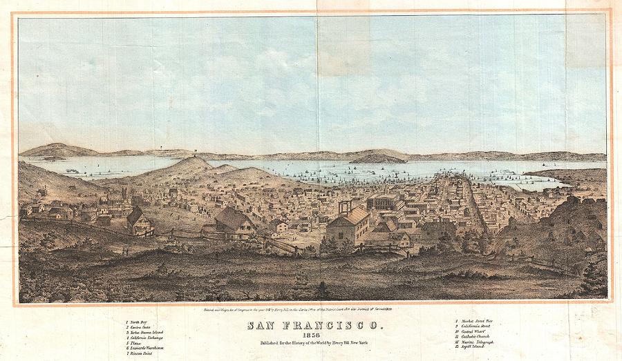 Abstract Photograph - 1856 Henry Bill Map and View of San Francisco California by Paul Fearn
