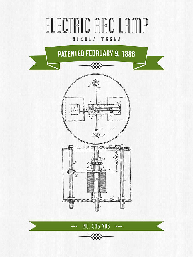 1 1886 nikola tesla electric arc lamp patent patent drawing retr aged pixel