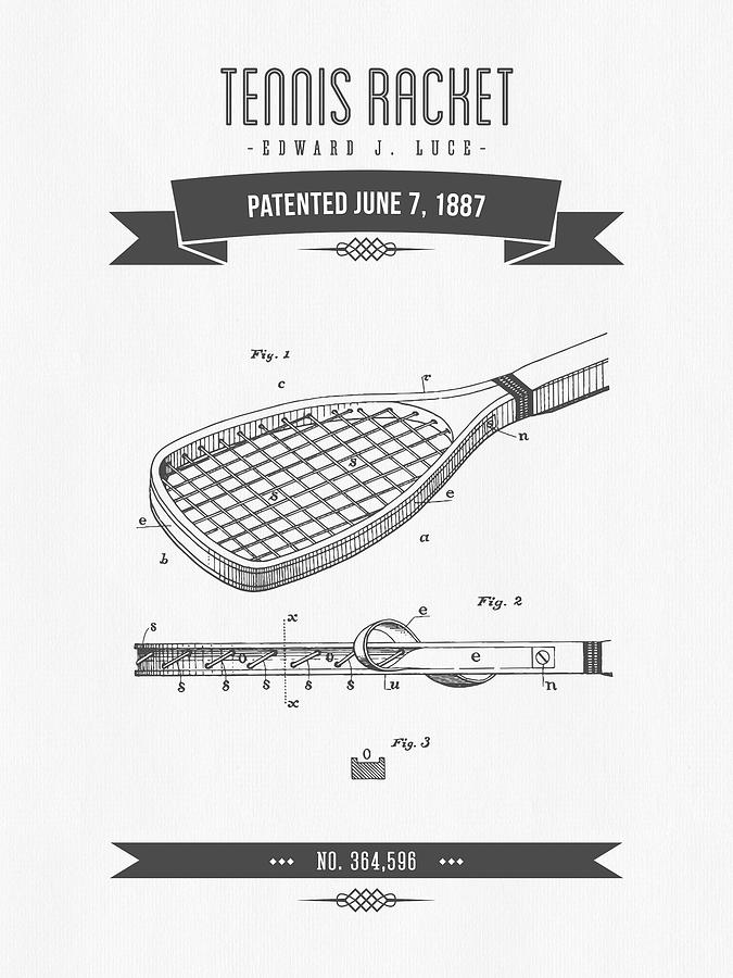 Tennis Digital Art - 1887 Tennis Racket Patent Drawing - Retro Gray by Aged Pixel