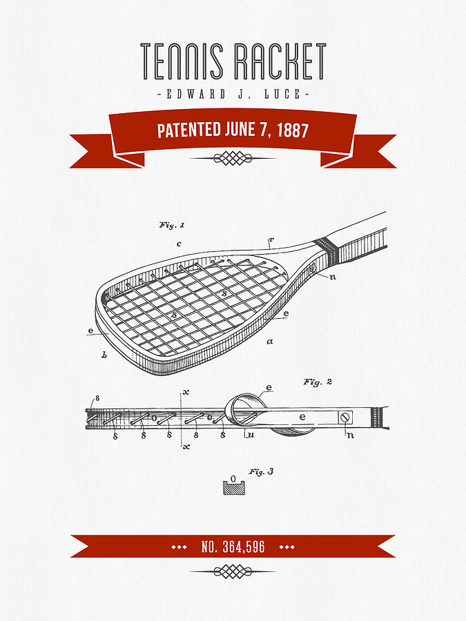 Tennis Digital Art - 1887 Tennis Racket Patent Drawing - Retro Red by Aged Pixel