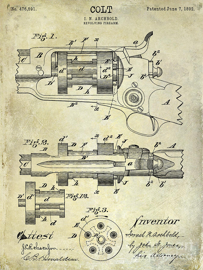 1892 Colt Patent Drawing Photograph by Jon Neidert