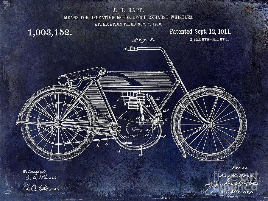 1911 Motorcycle Patent Drawing #2 Photograph by Jon Neidert