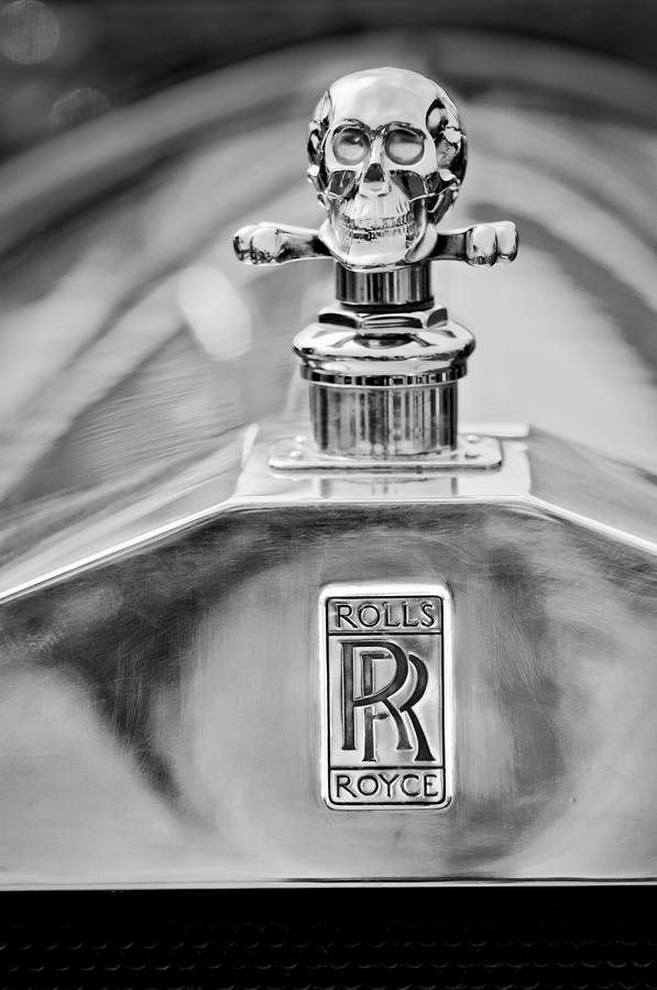 Black And White Photograph - 1912 Rolls-Royce Silver Ghost Cann Roadster Hood Ornament - Emblem by Jill Reger