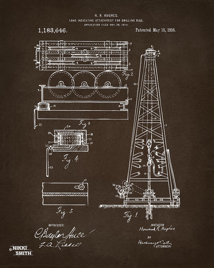 1916 Oil Drilling Rig Patent Artwork - Blueprint Digital Art by Nikki Marie Smith