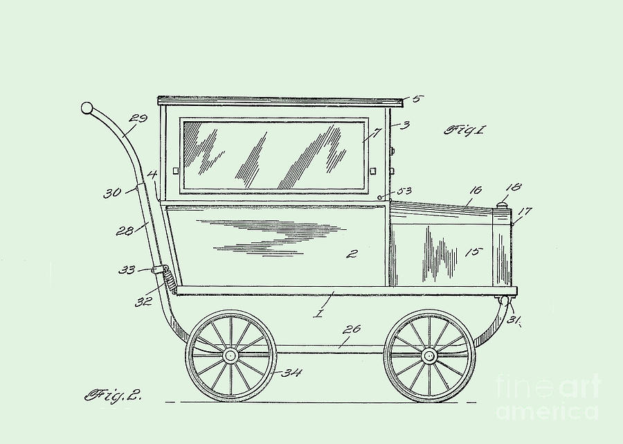 1921 KILMER Patent Baby Carriage-Green Digital Art by Lesa Fine