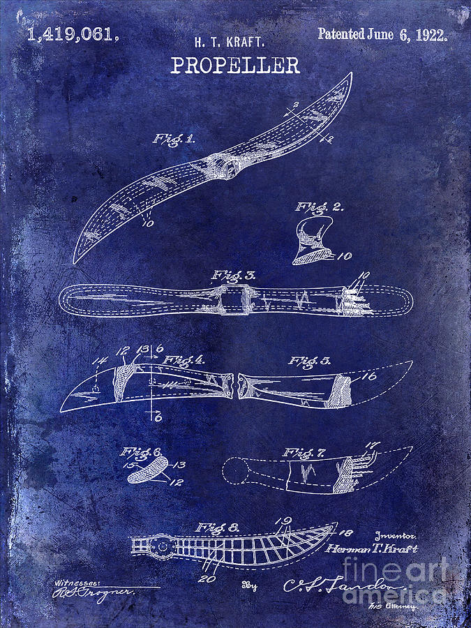 Airplane Photograph - 1922 Propeller Patent Drawing #2 by Jon Neidert