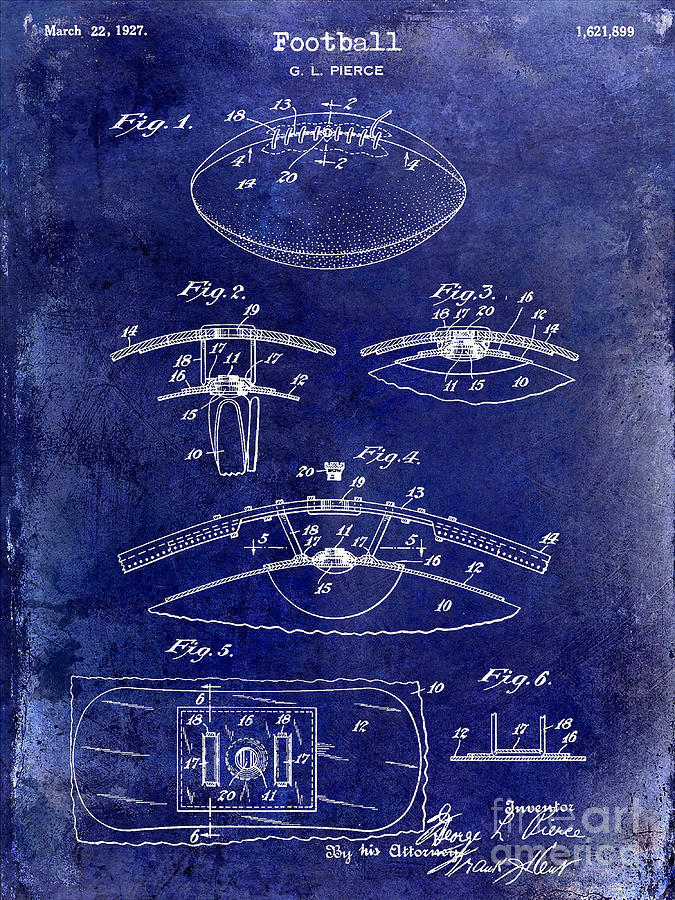 Denver Broncos Photograph - 1927 Football Patent Drawing  Blue by Jon Neidert