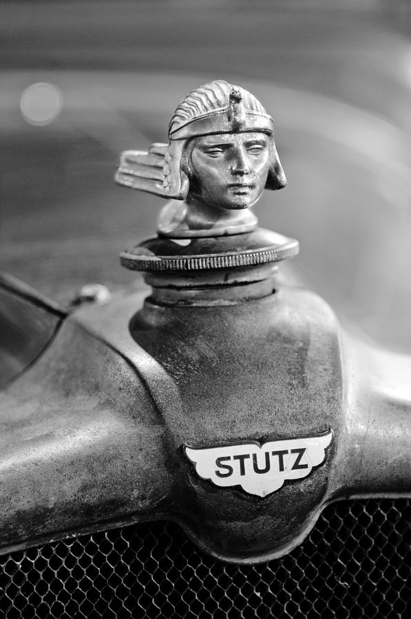 Black And White Photograph - 1928 Stutz BB Coupe Hood Ornament by Jill Reger