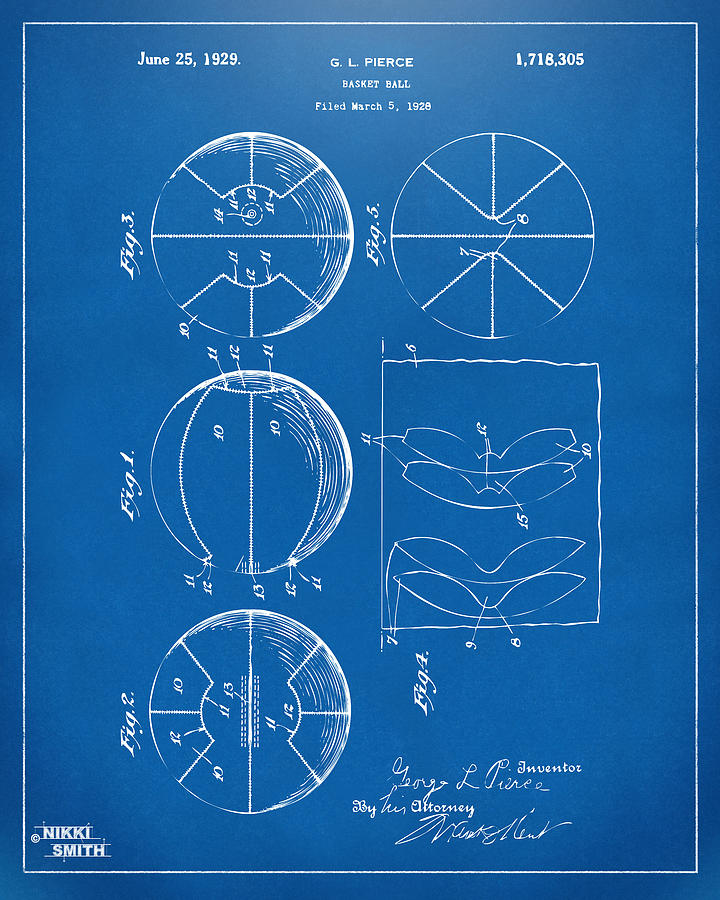 1929 Basketball Patent Artwork - Blueprint Digital Art by Nikki Marie Smith