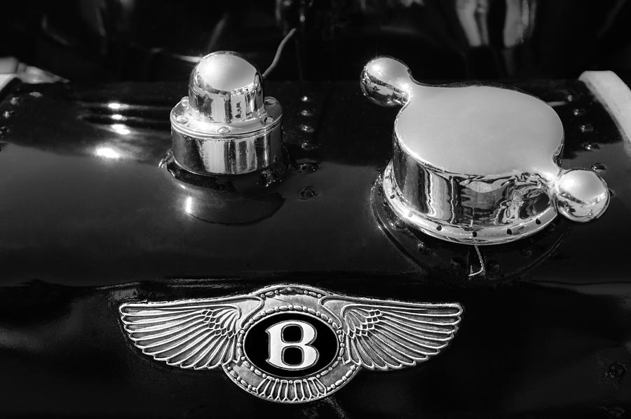 Black And White Photograph - 1931 Bentley 4.5 Liter Supercharged Le Mans Rear Emblem by Jill Reger
