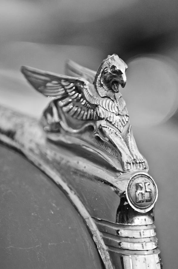 Black And White Photograph - 1932 Essex Griffin Hood Ornament by Jill Reger