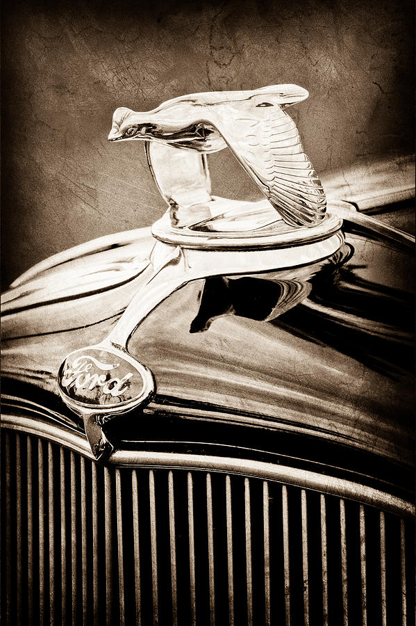 Car Photograph - 1932 Ford V8 Hood Ornament - Emblem by Jill Reger