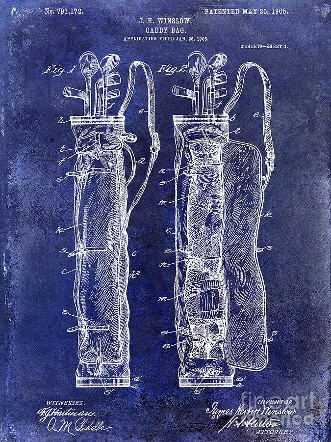 1933 Golf Bag Patent Drawing Blue Photograph by Jon Neidert