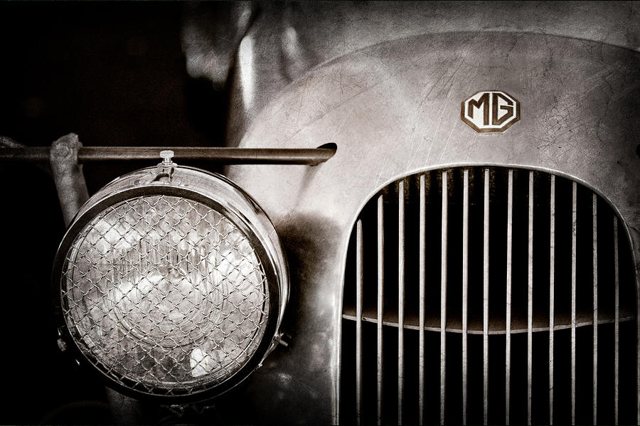 Car Photograph - 1934 MG PA Midget Supercharged Special Speedster Grille - Emblem by Jill Reger