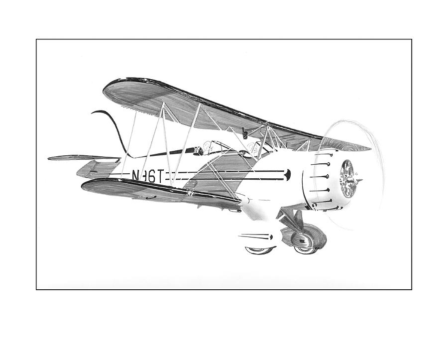 1935  Waco Bi Plane Drawing by Jack Pumphrey