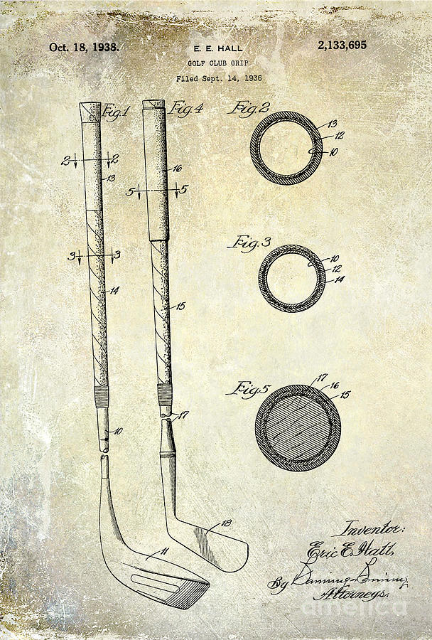 1938 Golf Club Grip Patent Drawing #2 Photograph by Jon Neidert