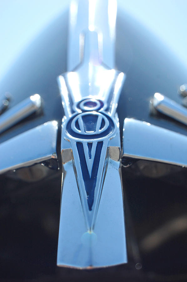 Classic Cars Photograph - 1939 Ford Deluxe V8 Hood Emblem by DJ Monteleone